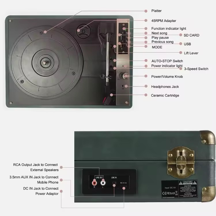 Gramofonbaku GRM001 yaşıl çanta Pikap – Bluetooth Retro plak Çalar 10 Gramofonbaku GRM001 yaşıl çanta Pikap – Bluetooth Retro plak Çalar - Görsel 10