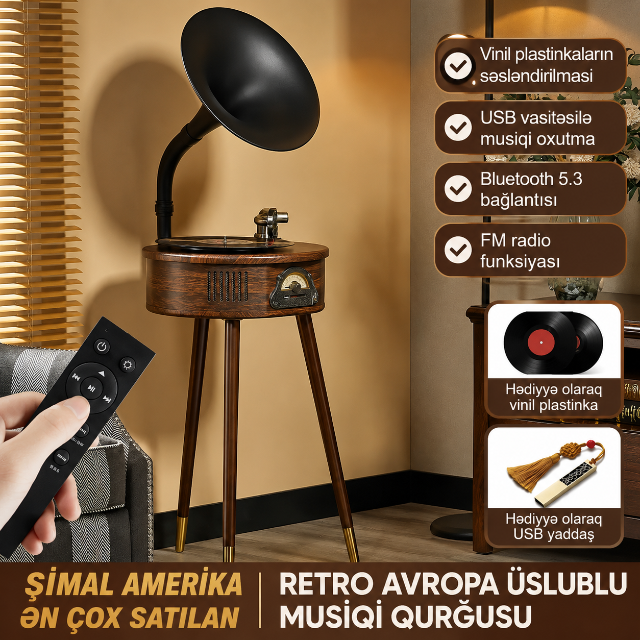 Gramofonbaku GRM008 Premium Ayaqlı Gramofon– Bluetooth FM Retro plak Çalar 2 Gramofonbaku GRM008 Premium Ayaqlı Gramofon– Bluetooth FM Retro plak Çalar - Görsel 2