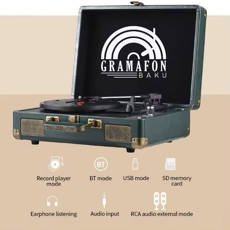 Gramofonbaku GRM001 yaşıl çanta Pikap – Bluetooth Retro plak Çalar 9 Gramofonbaku GRM001 yaşıl çanta Pikap – Bluetooth Retro plak Çalar - Görsel 9